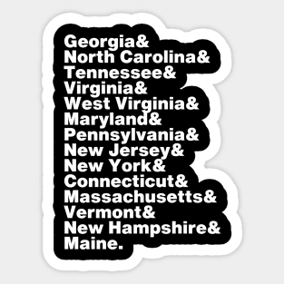 Appalachian Trail Georgia to Maine Sate List (White Font) Sticker